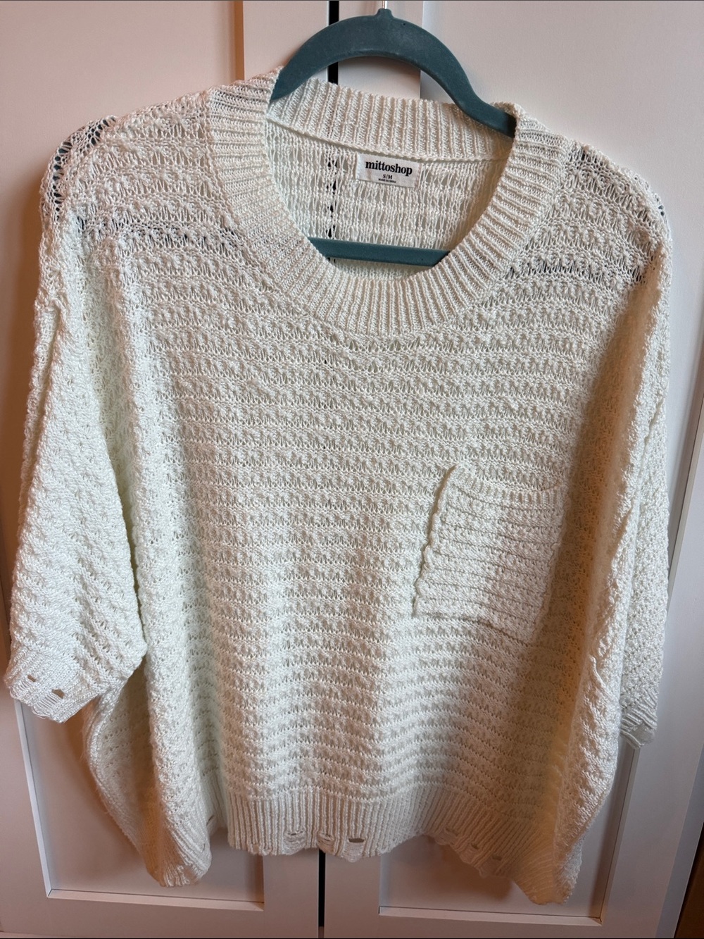 mittoshop Ivory Open-Knit Crewneck Sweater with Pocket